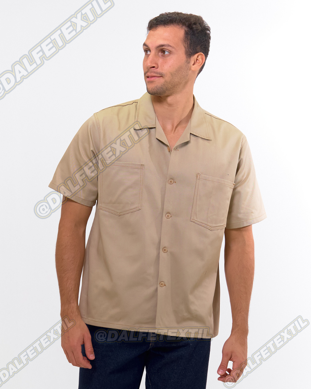 Camisa Drill 100% Algodón Manga Corta Caballero